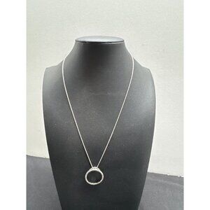 Sterling Silver Circle Pendant Necklace With Cubic Zirconia Accents 925 Italy 17